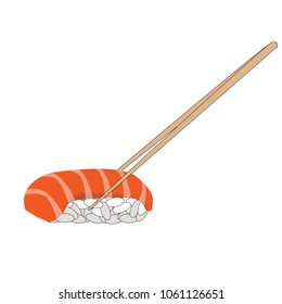 Sushi salmon for lunch icon. Cartoon illustration of sushi set and chopsticks for lunch vector.