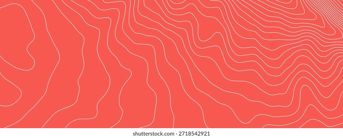 Patrón de salmón de sushi con textura de carne de atún y madera abstracta de pescado. Líneas de Vector rojo con diseño cosmético de filete y uñas de melocotón saludable. Icono de sushi rosa con sketch de la onda de atún y carne de mar de cocina.
