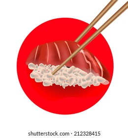 Sushi with salmon in the red circle