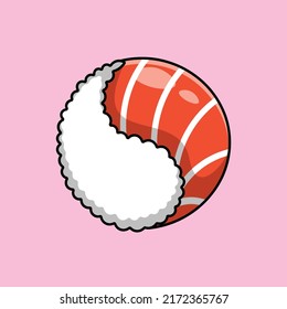 Sushi Salmon Rice Yin And Yang Cartoon Vector Icon Illustration. Food Icon Concept Isolated Premium Vector.