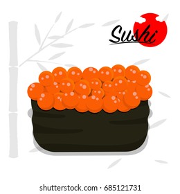 Sushi Salmon roe (Salmon eggs sushi isolated on white)