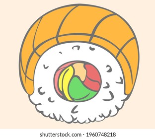 sushi salmon roll. Japanese food style Isolated vector and illustration.