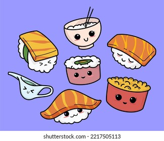 Sushi sashimi japan asian food vector logo character design pack