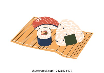 Sushi, Sashimi and Roll Feature Expertly Sliced Raw Fish, Vibrant Vegetables, And Seasoned Rice, Artfully Combined