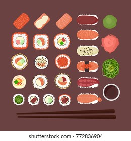 Sushi and sashimi set. Asian traditional food.