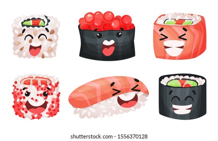 Conjunto de vectores Sushi y Sashimi. Colección de comida tradicional japonesa