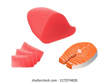 sushi and sashimi vector / tuna nad salmon