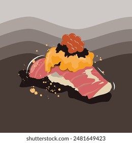 sushi with sauce and fish egg for toppings with simple background