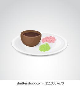 Sushi sauce, wasabi, ginger vector icon.
