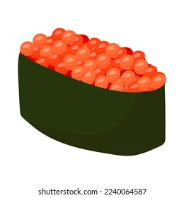 Sushi with seafood. Gunkan maki with red caviar. Asian cuisine. Vector illustration isolated on white background