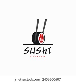 Sushi, diseño del logotipo del marisco con el tazón del swoosh del palillo para el restaurante de la cocina japonesa 2