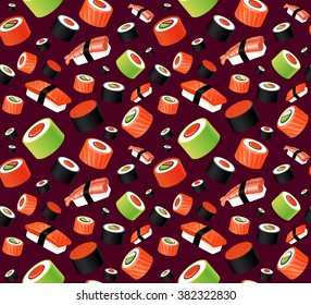 Sushi seamless pattern for background. Japanese food. Let it sushi