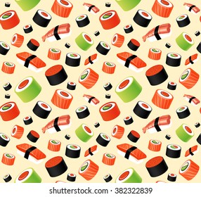Sushi seamless pattern for background. Japanese food.Let it sushi