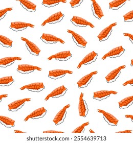 Sushi seamless pattern background. Nigiri with rice balls and salmon raw fish