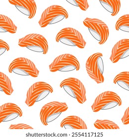 Sushi seamless pattern background. Salmon nigiri sushi Japanese food motif wallpaper. Perfect for Japanese restaurants, or Japanese cuisine dishes