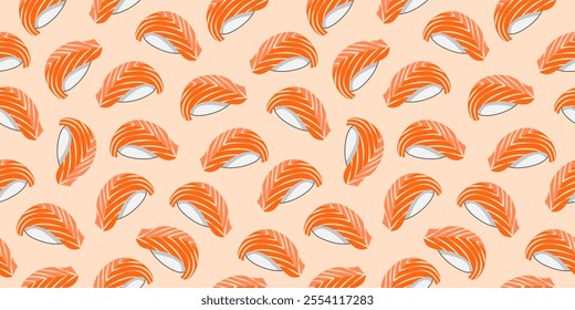 Sushi seamless pattern background. Salmon nigiri sushi Japanese food motif wallpaper