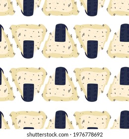 Sushi seamless pattern. Japanese food. Vector illustration. Funny colored typography poster, apparel print design. Scandinavian nordic design for bar or interior or cover or textile or background.