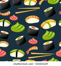 Sushi seamless pattern on a dark background