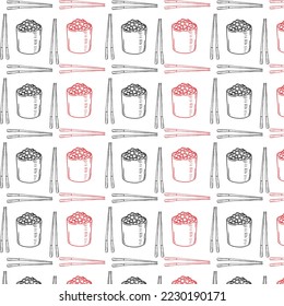 sushi seamless pattern on the white background in sketch style