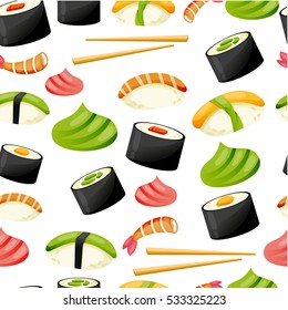 Sushi seamless pattern on a white background