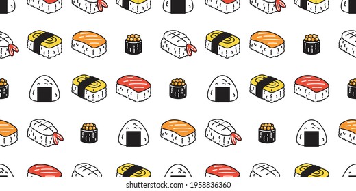 Sushi seamless pattern onigiri vector japanese food scarf isolated illustration cartoon tile background repeat wallpaper doodle design