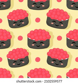 sushi seamless pattern with red caviar