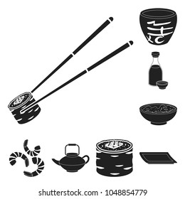 Sushi and seasoning black icons in set collection for design. Seafood food, accessory vector symbol stock web illustration.