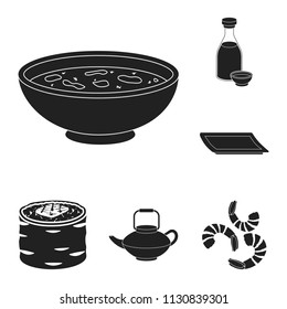 Sushi and seasoning black icons in set collection for design. Seafood food, accessory vector symbol stock web illustration.