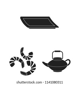 Sushi and seasoning black icons in set collection for design. Seafood food, accessory vector symbol stock web illustration.