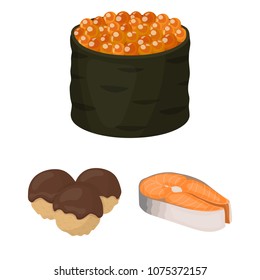 Sushi and seasoning cartoon icons in set collection for design. Seafood food, accessory vector symbol stock web illustration.