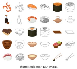 Sushi and seasoning cartoon,outline icons in set collection for design. Seafood food, accessory vector symbol stock web illustration.