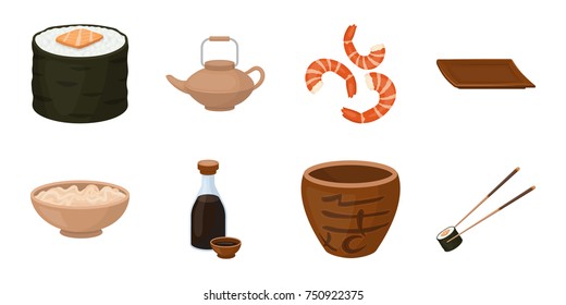 Sushi and seasoning icons in set collection for design. Seafood food, accessory vector symbol stock  illustration.