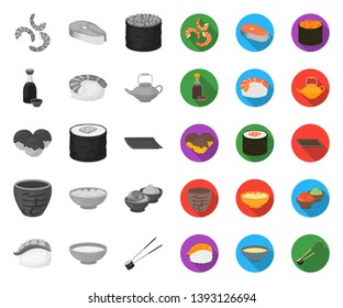 Sushi and seasoning mono,flat icons in set collection for design. Seafood food, accessory vector symbol stock web illustration.
