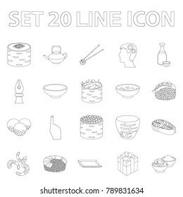 Sushi and seasoning outline icons in set collection for design. Seafood food, accessory vector symbol stock web illustration.