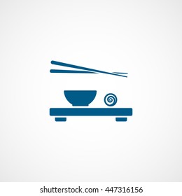 Sushi Set With Chopsticks Blue Flat Icon On White Background