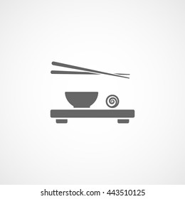 Sushi Set With Chopsticks Flat Icon On White Background
