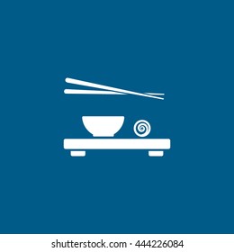 Sushi Set With Chopsticks Flat Icon On Blue Background