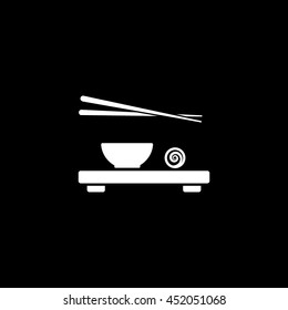 Sushi Set With Chopsticks Flat Icon On Black Background
