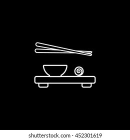 Sushi Set With Chopsticks Line Icon On Black Background