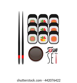 Sushi set color vector flat rice icon white background. Roll symbol collection. Isometric flat vector rice icons. Sushi roll modern icon. Rolls traditional Japanese food.