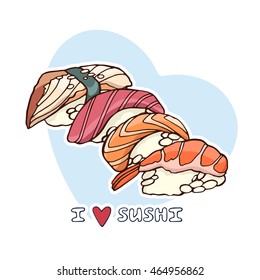 Sushi set, color vector illustration.