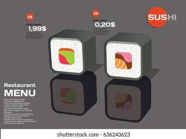 Sushi set with design elements and black mirror