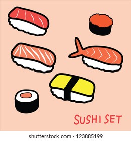 sushi set doodle, hand drawing