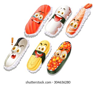 Sushi set with faces illustration