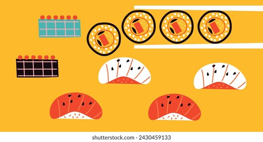 Sushi set. Food menu design template. Thai food menu. Perfect for restaurant menu, cards or posters.