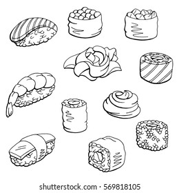 Sushi set graphic black white isolated food sketch illustration vector