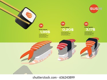 Sushi set with green background and shrimp