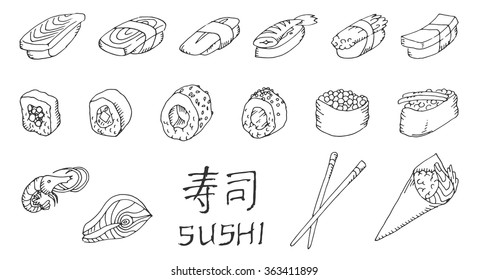 Sushi set hand drawing 