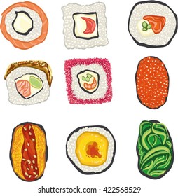 Sushi set hand drawn