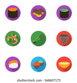 Sushi set icons in flat style. Big collection of sushi vector symbol stock illustration